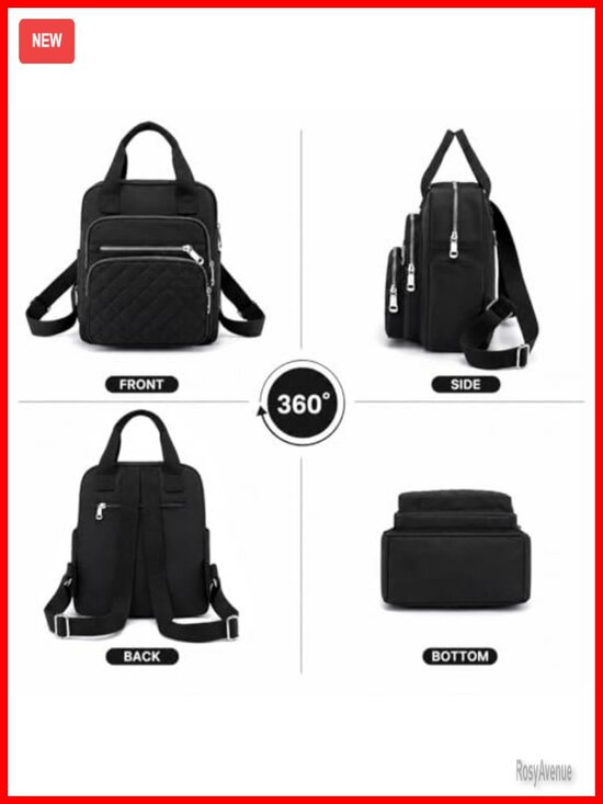 Quilted Square Backpack Waterproof Nylon Daypack Multi Pocket Lightweight Top